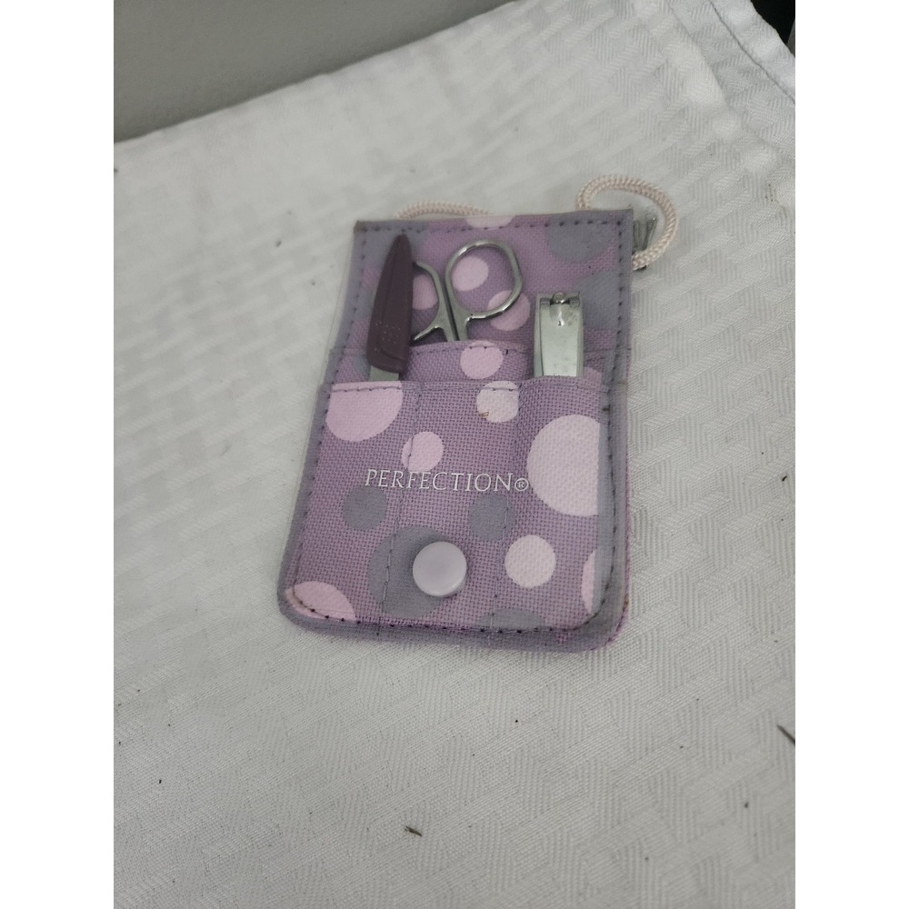 Perfection Mini Manicure Set Purple Polka Dot Travel Case Scissors Clippers File